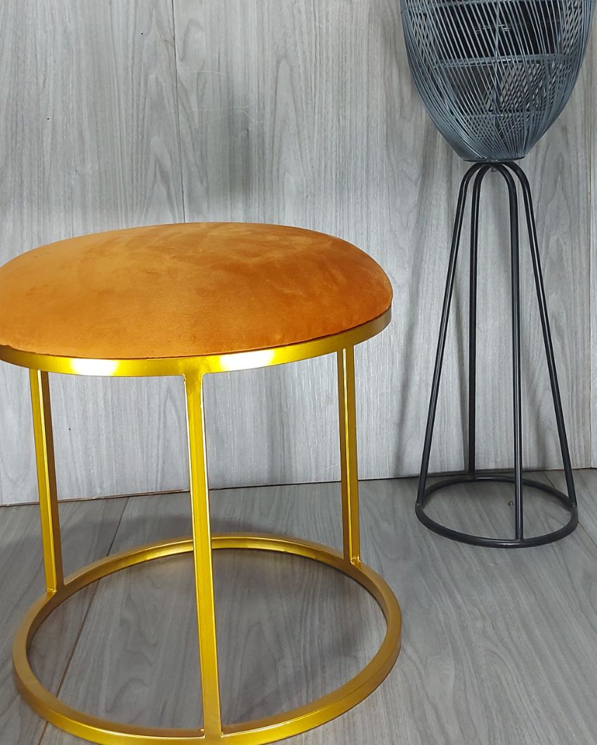 Golden Round Luxary Ottoman Stool With Cushion Mustard