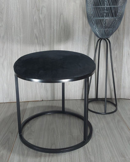Black Round Luxary Ottoman Stool With Cushion Black