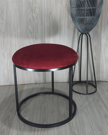 Black Round Luxary Ottoman Stool With Cushion Red