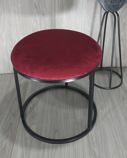 Black Round Luxary Ottoman Stool With Cushion Red