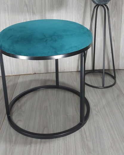 Black Round Luxary Ottoman Stool With Cushion Green