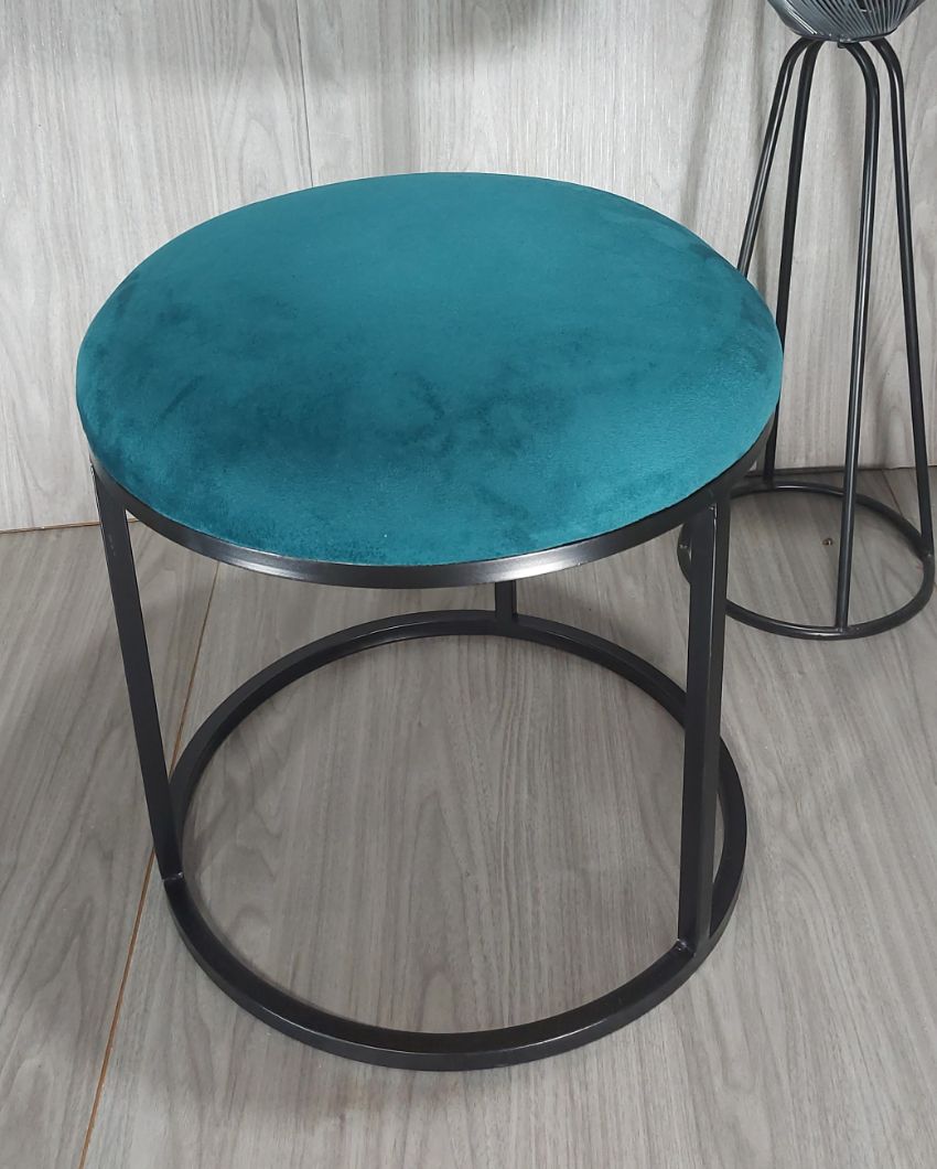 Black Round Luxary Ottoman Stool With Cushion Green