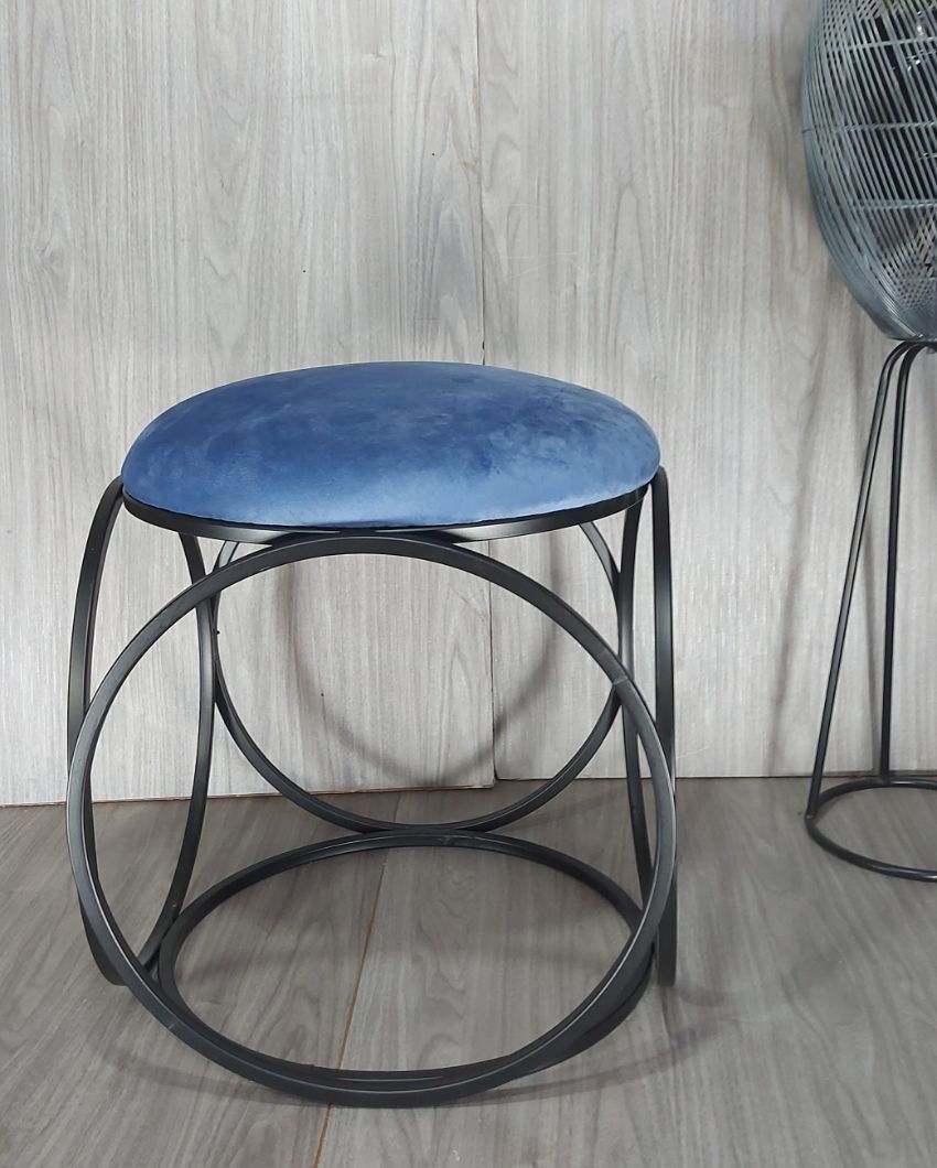 Black Six Ring Luxary Ottoman Stool With Cushion Blue
