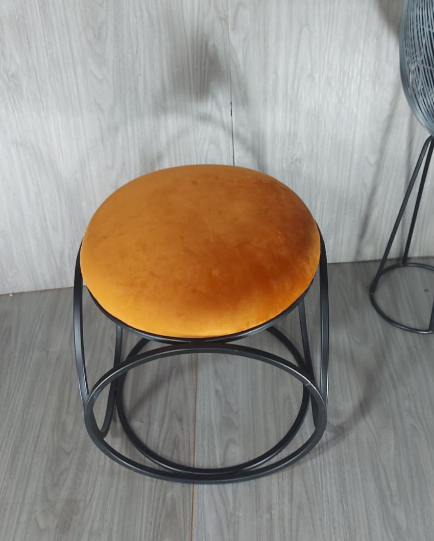 Black Six Ring Luxary Ottoman Stool With Cushion Mustard