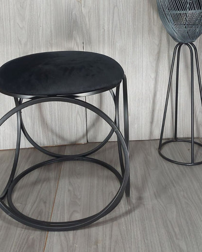 Black Six Ring Luxary Ottoman Stool With Cushion Black