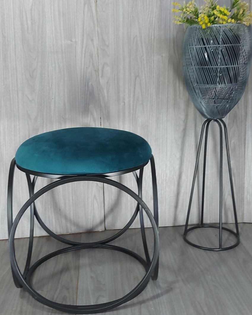 Black Six Ring Luxary Ottoman Stool With Cushion Green