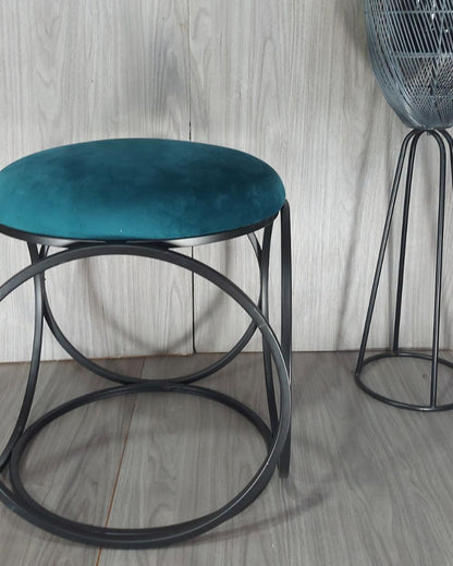 Black Six Ring Luxary Ottoman Stool With Cushion Green
