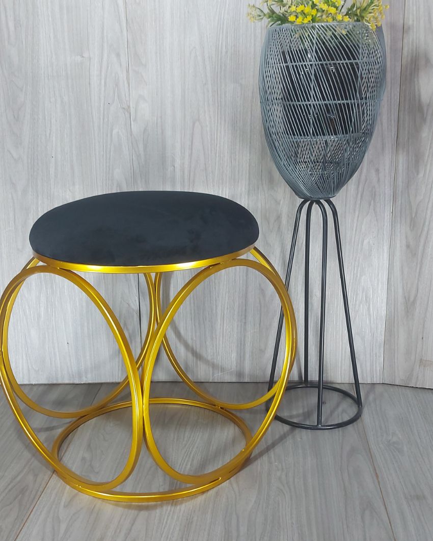 Golden Six Ring Luxary Ottoman Stool With Cushion Black