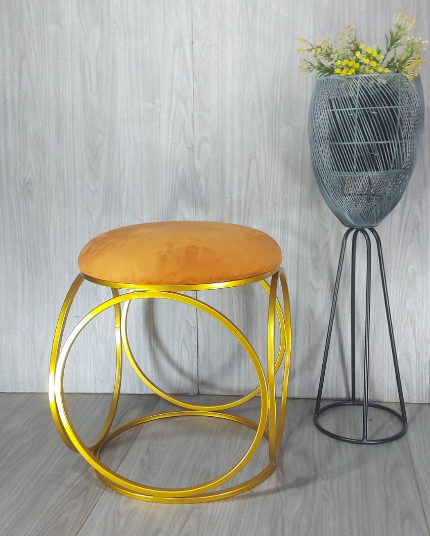 Golden Six Ring Luxary Ottoman Stool With Cushion Mustard