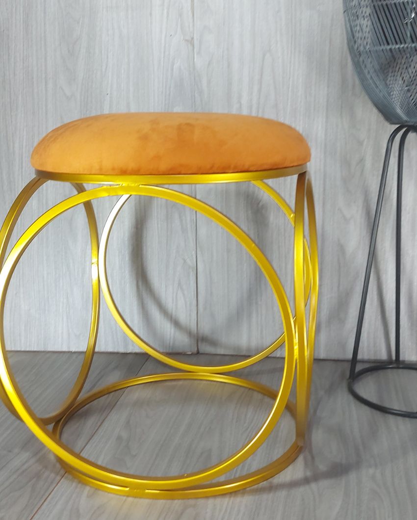 Golden Six Ring Luxary Ottoman Stool With Cushion Mustard