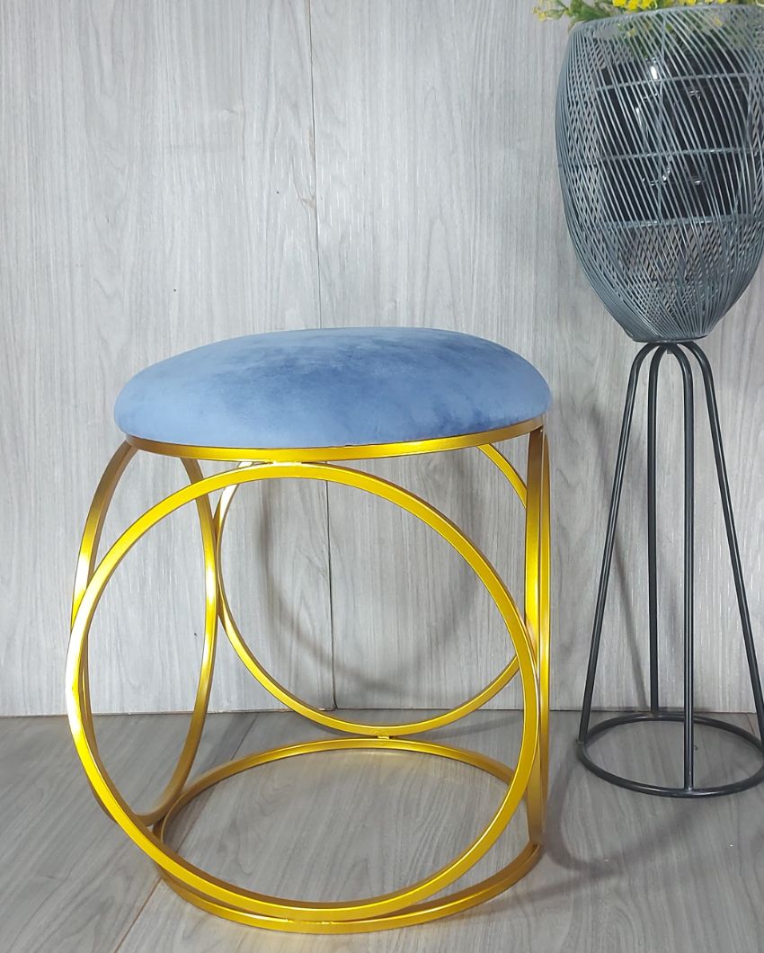 Golden Six Ring Luxary Ottoman Stool With Cushion Blue