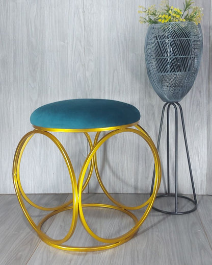 Golden Six Ring Luxary Ottoman Stool With Cushion Green