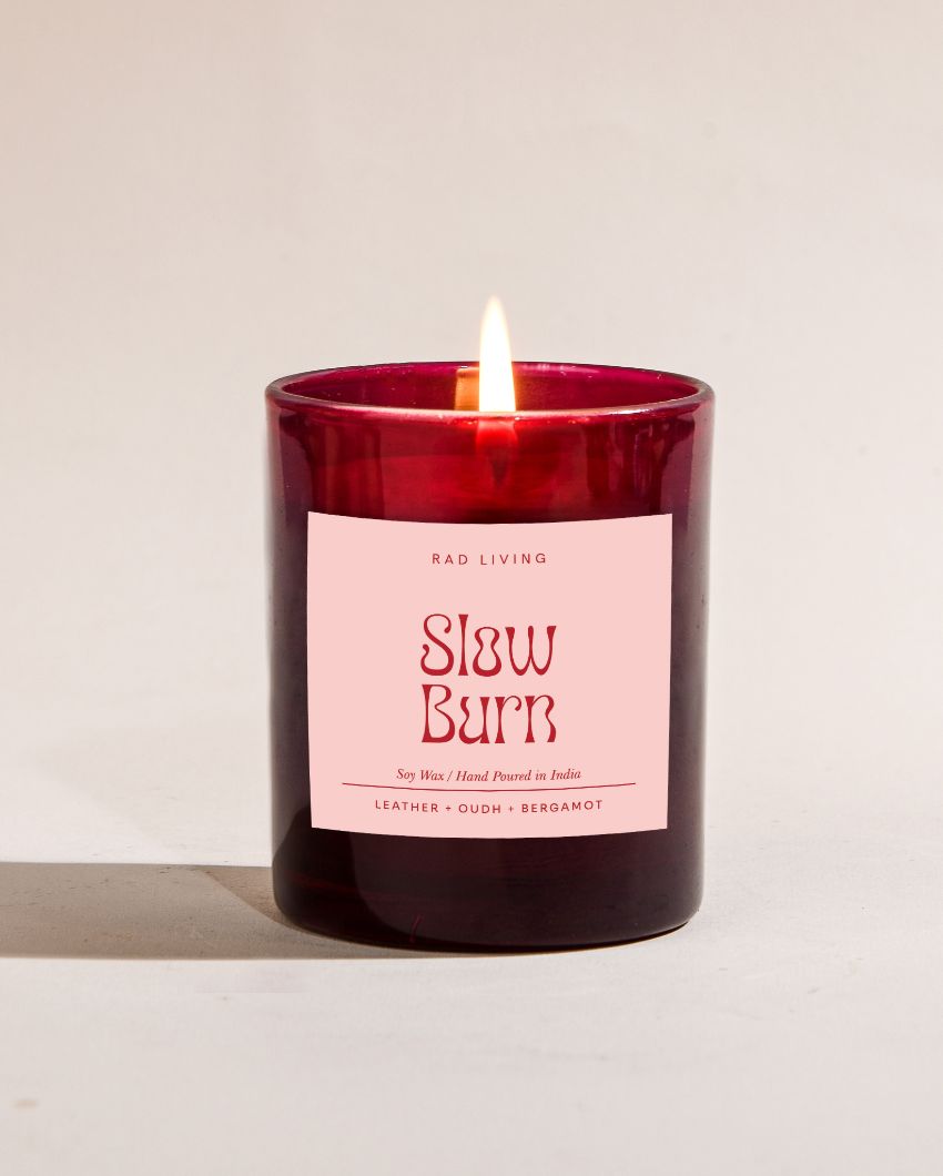 Slow Burn | Leather, Bergamot & Oudh Mix Scented Jar Candle | 7.62 x 7.62 cm / 3 x 3 inches