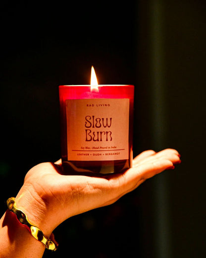 Slow Burn | Leather, Bergamot & Oudh Mix Scented Jar Candle | 7.62 x 7.62 cm / 3 x 3 inches