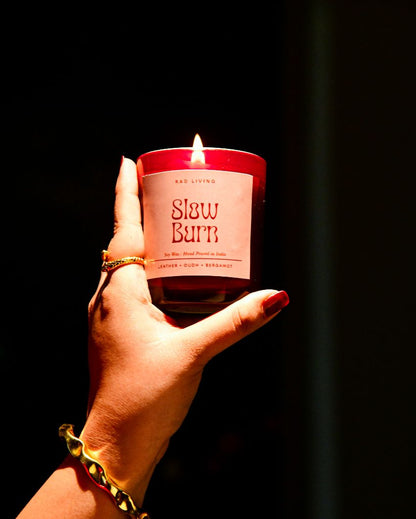 Slow Burn | Leather, Bergamot & Oudh Mix Scented Jar Candle | 7.62 x 7.62 cm / 3 x 3 inches