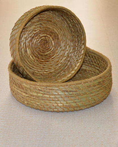 Sabai & Jute Natural Utility Baskets | Set of 2 | 15, 12 inches