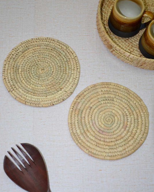 Sabai & Palm Round Trivets | Set of 2 | 8 inches