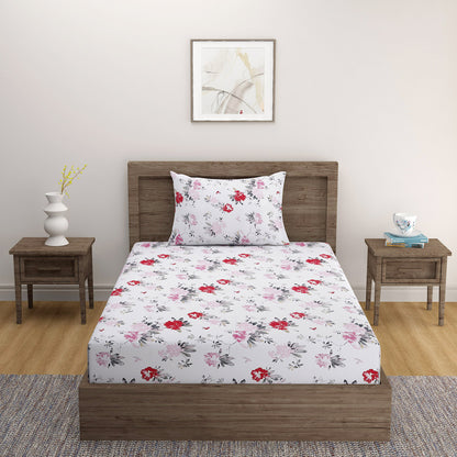 Pink Floral Glow Print Cotton Bedding Set With Pillow Covers | Single, Double Or King Size | 60 x 90 Inches ,  90 x 180 Inches , 108 x 108 Inches