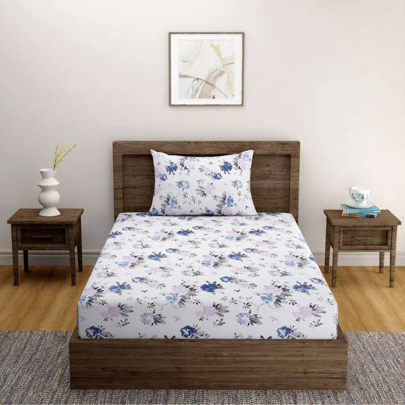 Blue Floral Glow Print Cotton Bedding Set Single Size