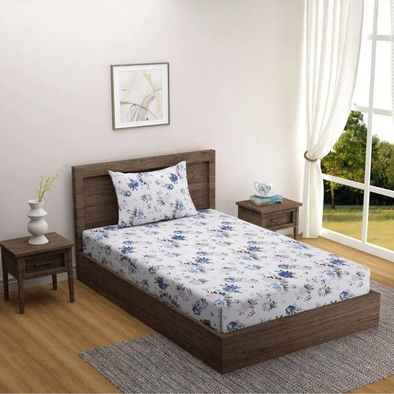 Blue Floral Glow Print Cotton Bedding Set Single Size