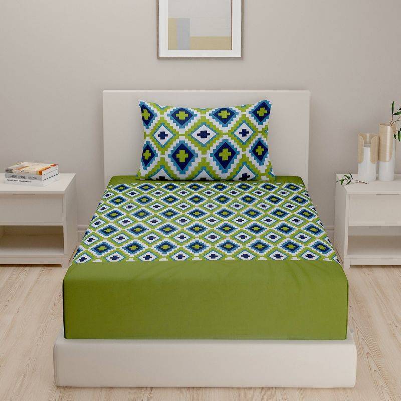 Green Thick Geometric Print Cotton Bedding Set Single Size