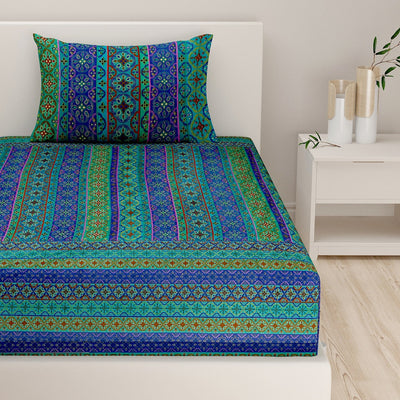 Multicolor Geometric Printed Cotton Bedding Set With Pillow Covers | Single, Double Or King Size | 60 x 90 inches , 90 x 108 inches , 108 x 108 inches