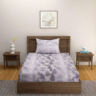 Satin Grey Floral Premium Print Cotton Bedding Set Single Size