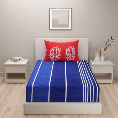 Blue Printed Cotton Bedding Set With Pillow Covers | Single, Double Or King Size | 60 x 90 Inches , 90 x 108 Inches , 108 x 108 Inches