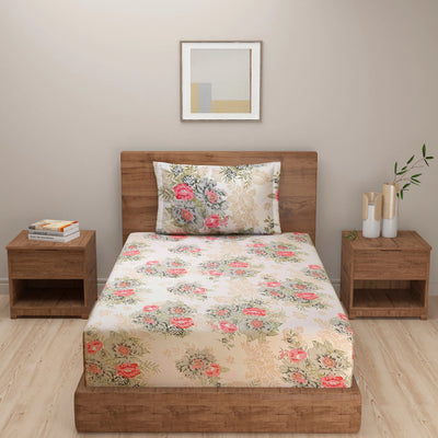 Multicolor Floral Printed Cotton Bedding Set With Pillow Covers | Single Or Double Size | 90 x 60 Inches , 90 x 108 Inches