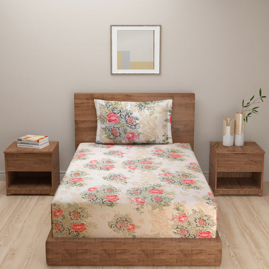 Multicolor Floral Printed Cotton Bedding Set With Pillow Covers | Single Or Double Size | 90 x 60 Inches , 90 x 108 Inches