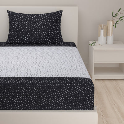 Black Printed Cotton Bedding Set With Pillow Covers | Single, Double Or King Size | 90 x 60 Inches , 90 x 108 inches , 108 x 108 Inches