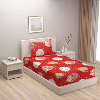 Red Motifs Modern Print Cotton Satin Bedding Set Single Size