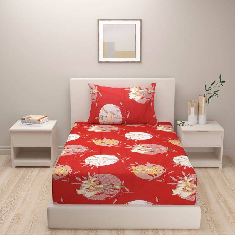 Red Motifs Modern Print Cotton Satin Bedding Set Single Size