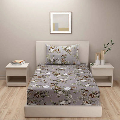 Grey Motifs Modern Print Cotton Satin Bedding Set Single Size