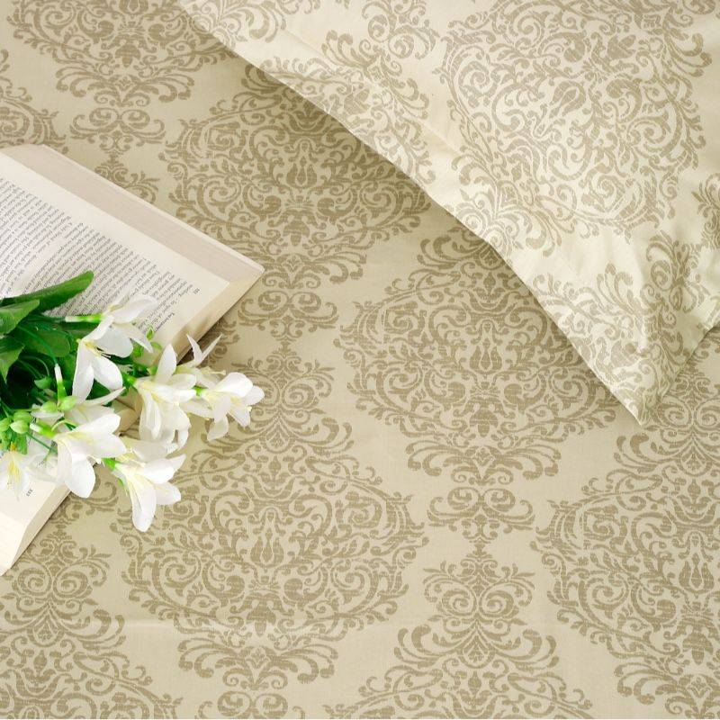 Fancy Beige Floral Exclusive Print Cotton Satin Bedding Set Single Size