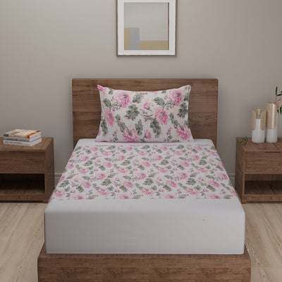 Grey Floral Printed Cotton Bedding Set With Pillow Covers | Single, Double Or King Size |  90x60 Inches, 90x108 Inches, 108x108 Inches