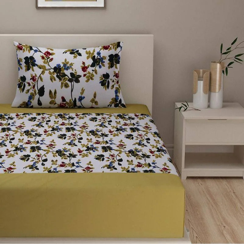 Sea Green Floral Print Cotton Bedding Set | Single Default Title