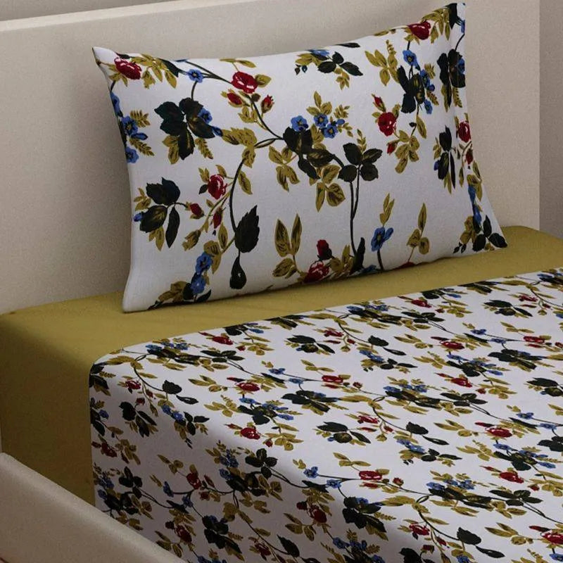 Sea Green Floral Print Cotton Bedding Set | Single Default Title