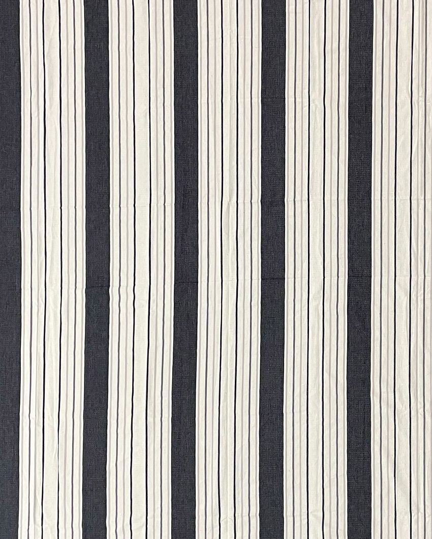 Black Magical Linea Striped Cotton Single Bedsheet With Pillow Cover | 90 x 60 inches