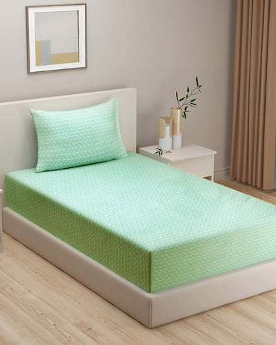 Green Pure Magic Pure Cotton Single Bedsheet With Pillow Cover | 90 x 60 inches