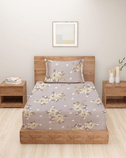 Purple Floral Veda Cotton Single Bedsheet With Pillow Cover | 90 x 60 inches