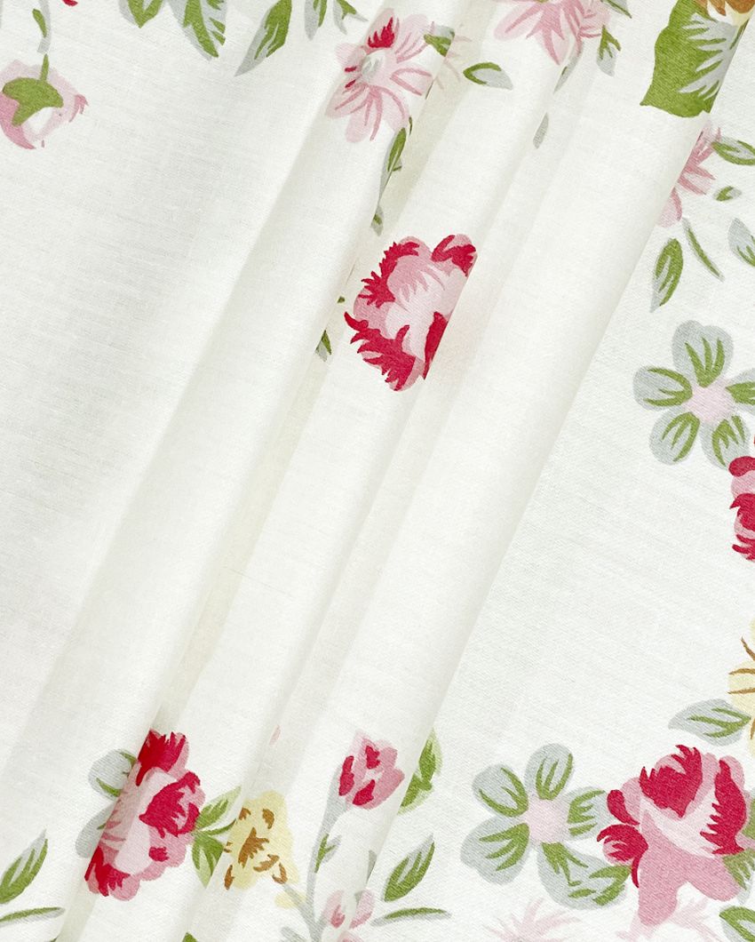 White and Natural Zinnia Cotton Single Bedsheet With Pillow Cover | 90 x 60 inches