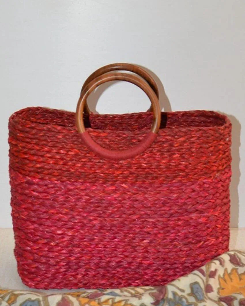 Charming Sabai Grass Hand Bag With Wooden Handle