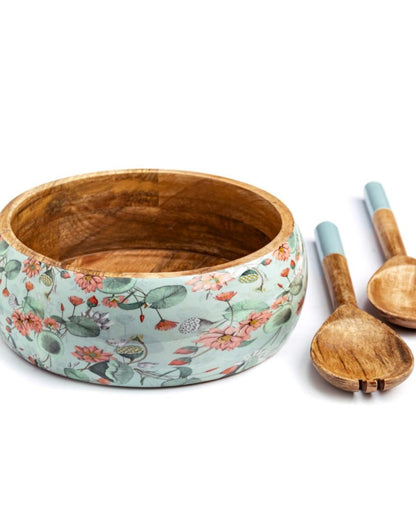 Blissful Blooms Wooden Salad Bowl With Server Set