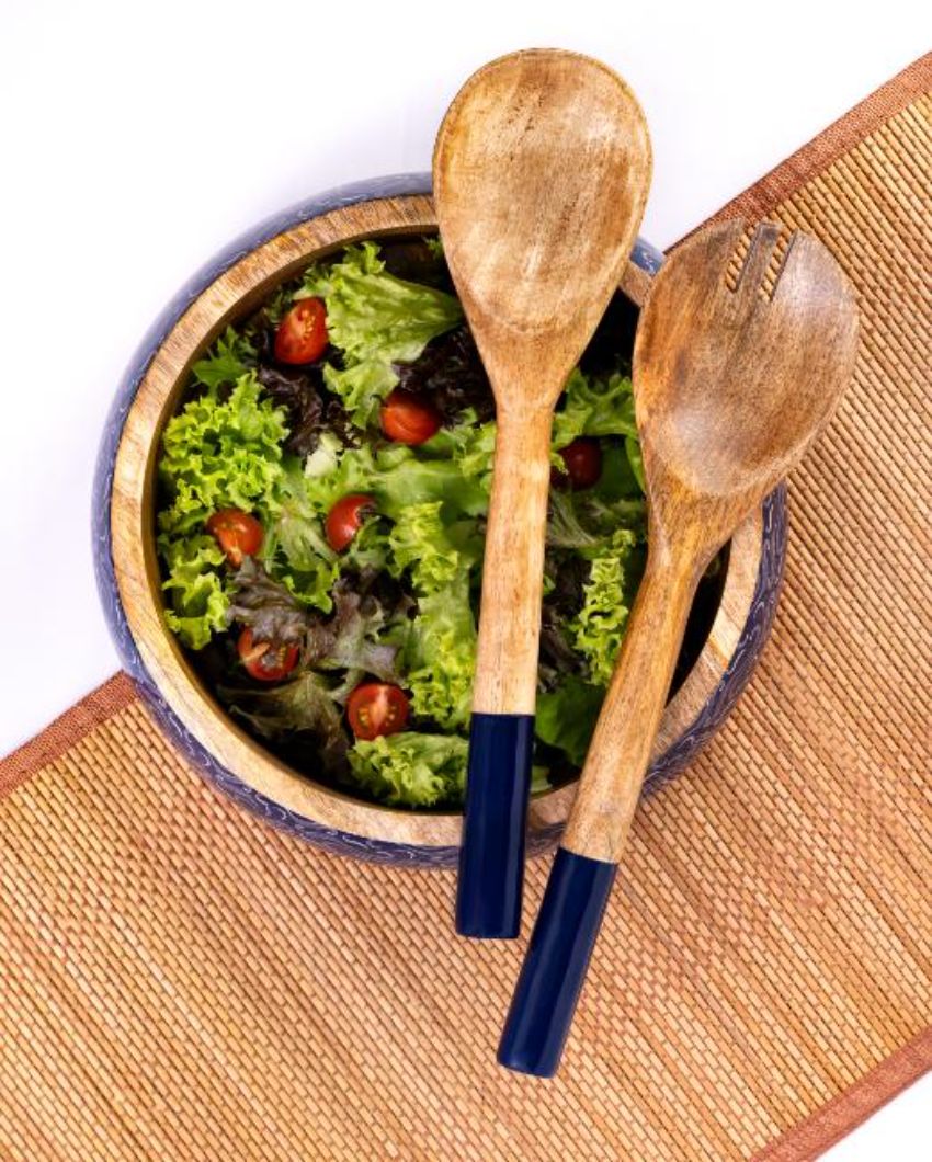 Wabi Sabi Wooden Salad Bowl With Server Set