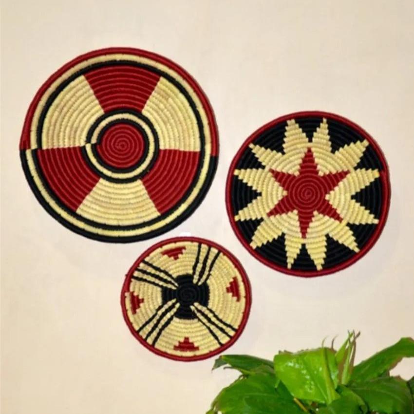 Exquisite Multicolor Sabai & Palm Wall Baskets | Set Of 3