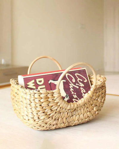 Water Hyacinth Cane Handle Basket