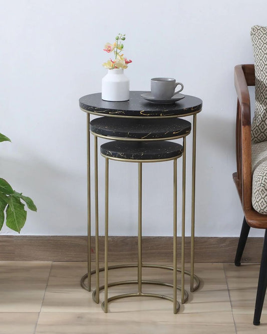 Nesting Tables in Marble & Gold Finish