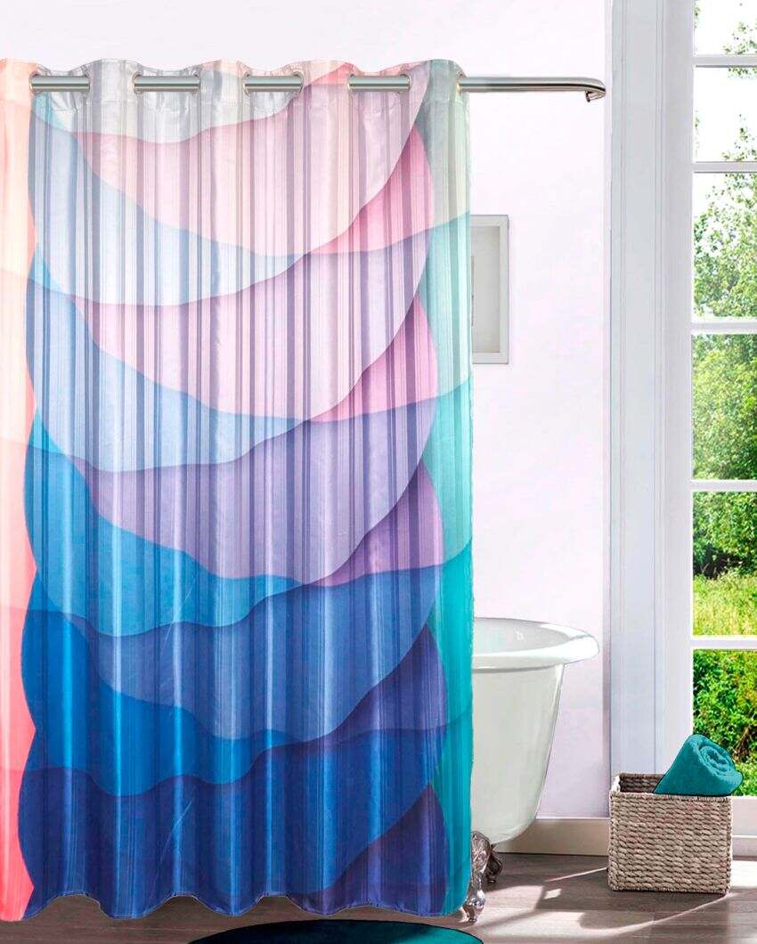 Semi Circles Printed Polyester Shower Curtains With 12 Metal Eyelets | 6 X 6.5 Ft