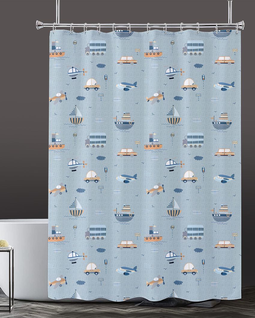 Travel Kids Printed Polyester Shower Curtain With 12 Eyelet & 12 Hooks | 6 X 6.5 Ft